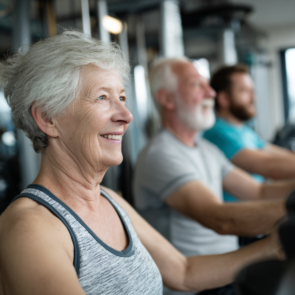 Older adults enjoying personalized fitness session with professional guidance in comfortable environment